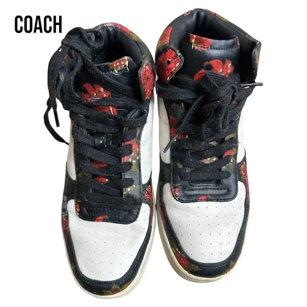 COACH C210 LEATHER WILD LILY FLORAL MID TOPS SIZE 8.5: 41 - Picture 1 of 6